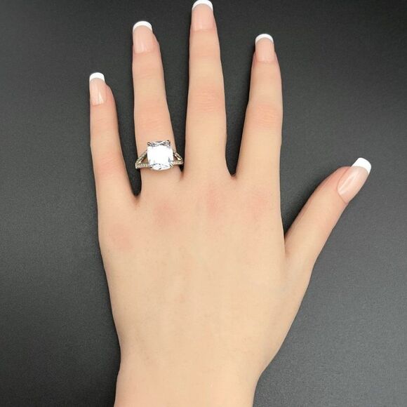 .925 Sterling Silver with White Diamond Cubic Zirconia Radiant Cut Ring Size 6 - Picture 7 of 9